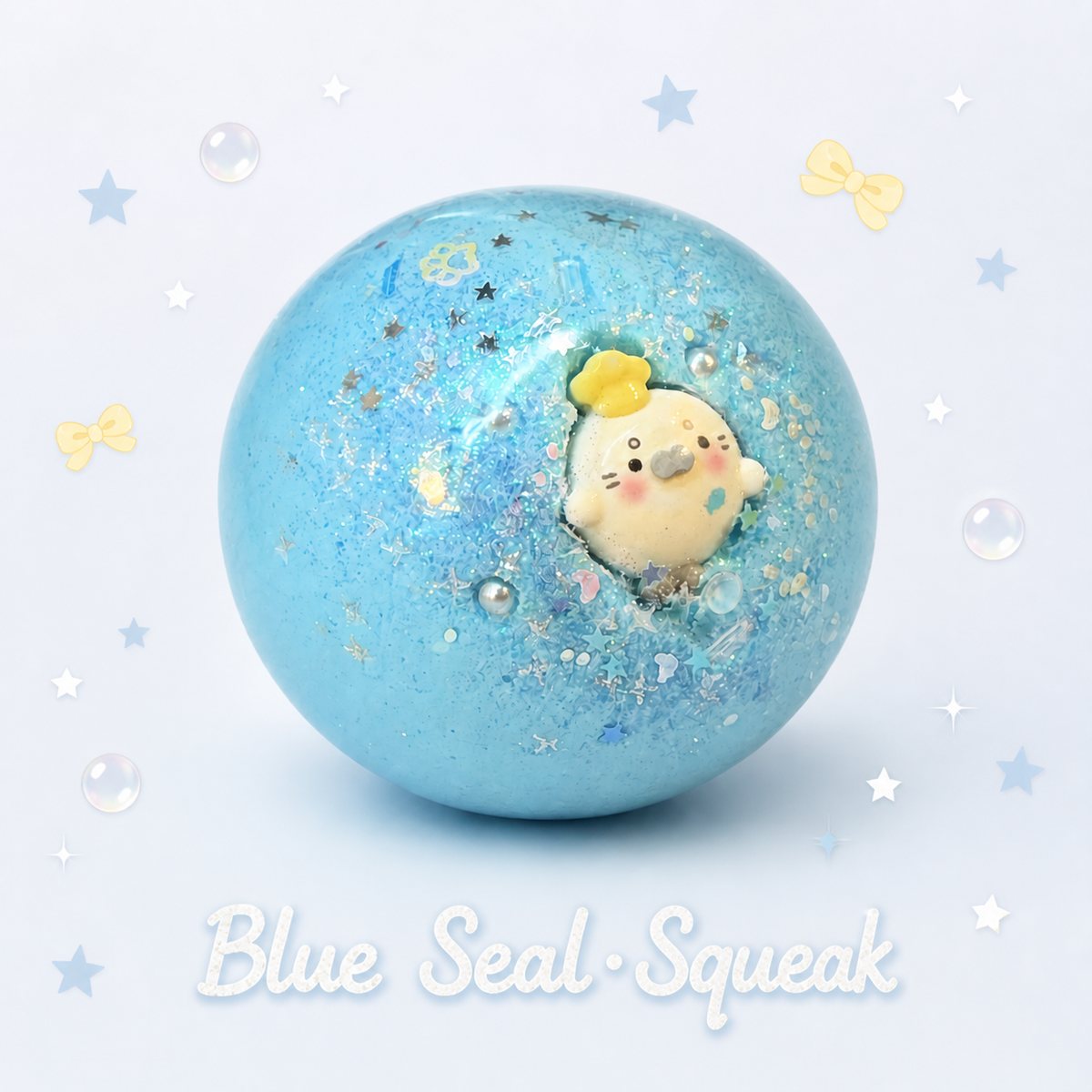 Blue seal pearl crunchy squishy with icy shimmer and snow-like ASMR texture