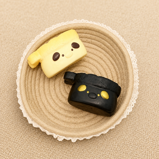 Yellow and black puppy slow rising squishy made from ultra-soft foam.