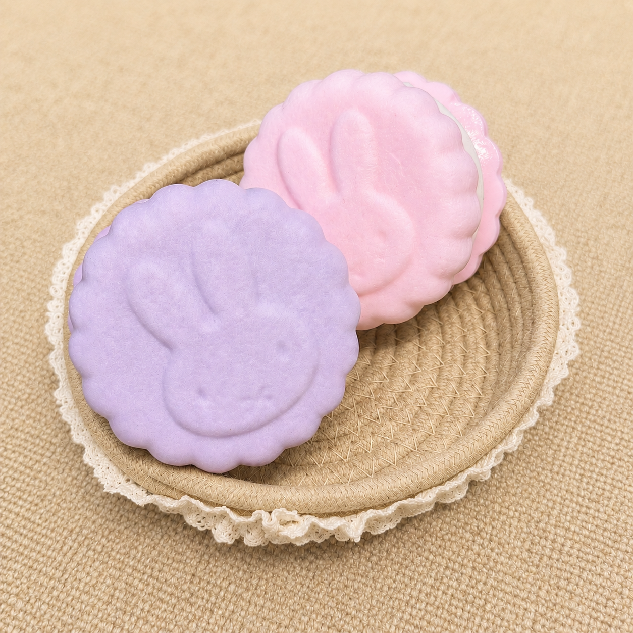 Pink and purple layered bunny cookie slow rising squishy.