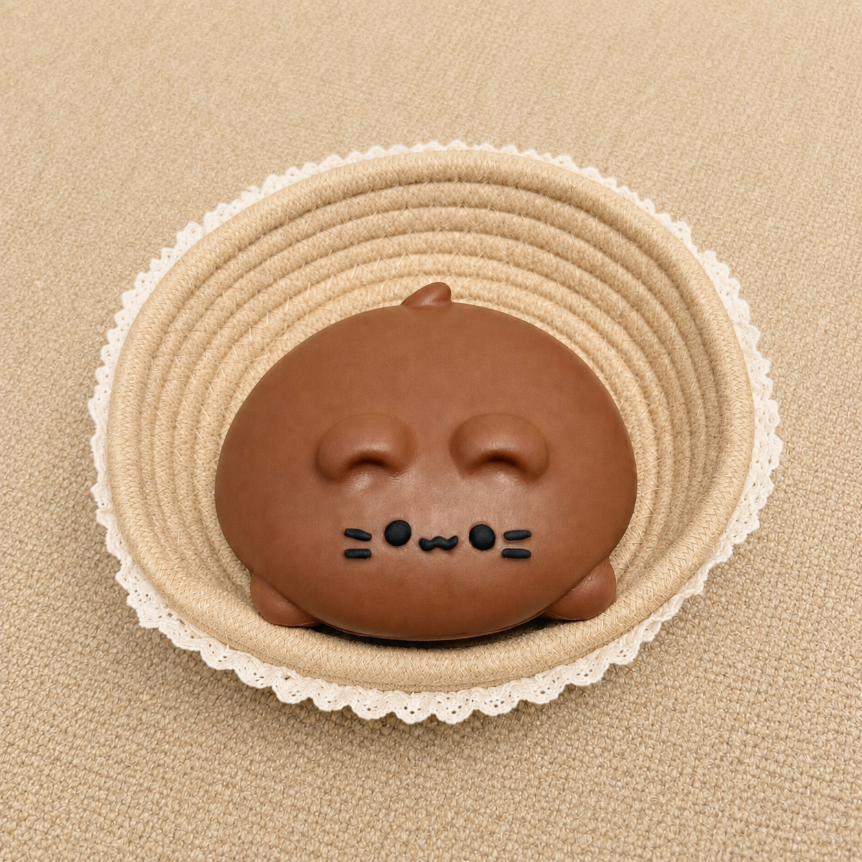 Chocolate cat slow rising squishy with soft foam and adorable tail.