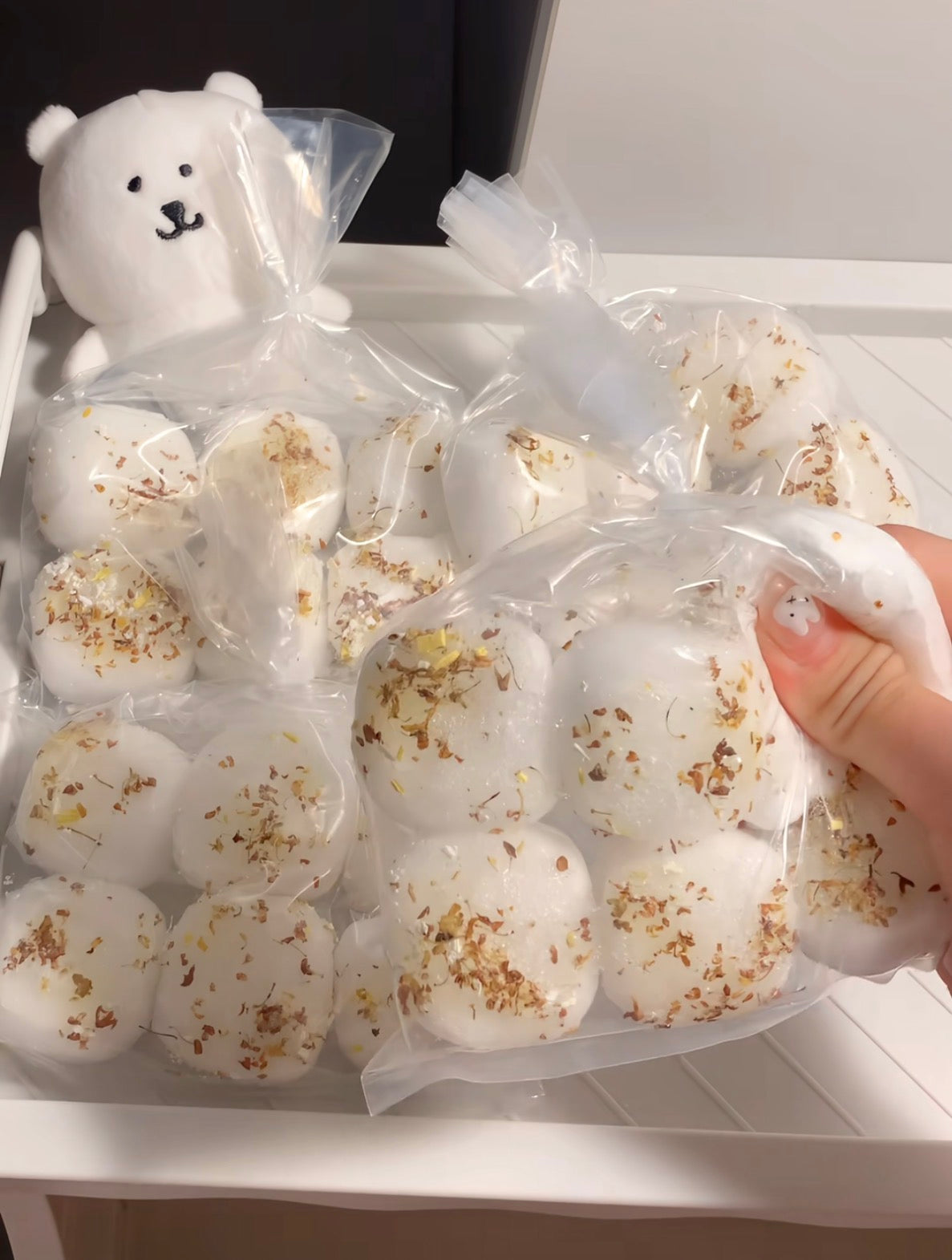 handmade osmanthus cracking ball pouch with 6 mini stress balls