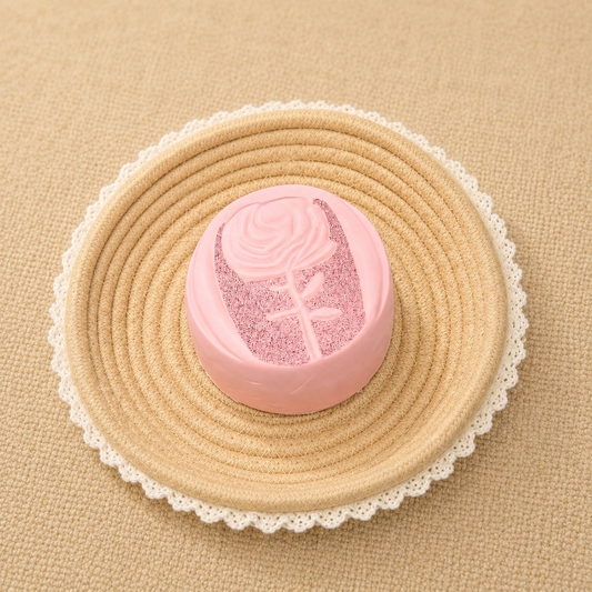 Rose cake slow rising squishy with a detailed floral design and soft foam texture