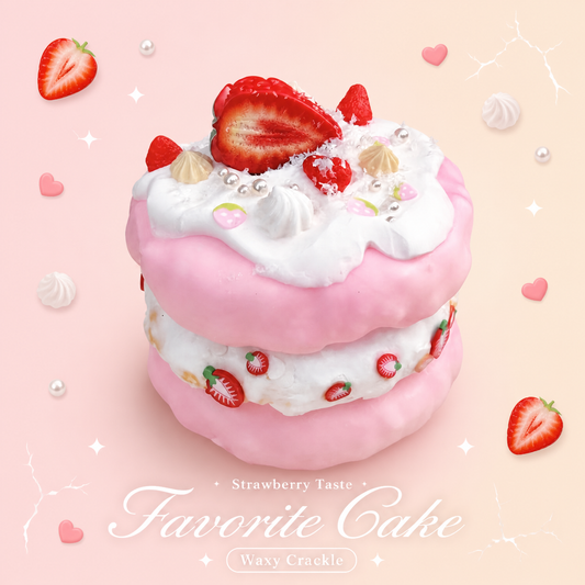 Strawberry cake crunchy squishy with pink frosting and strawberry decorations