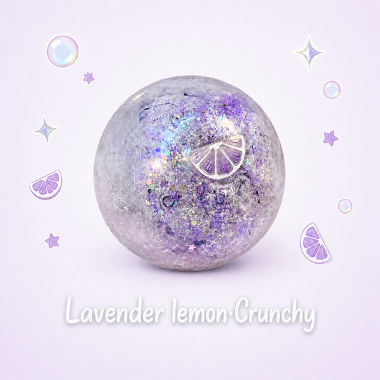 Lavender lemon crunchy squishy with iridescent glitter and holographic details