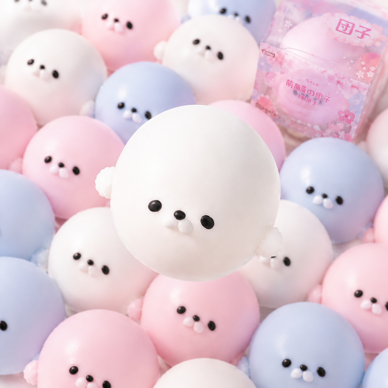 Cute baby seal slow rising squishy in pink white and baby blue soft foam stress relief toy